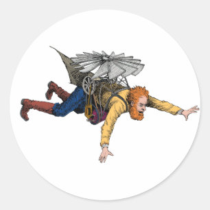 Sticker Rond Machine à vol Vintage Steampunk