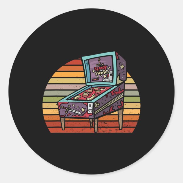 Sticker Rond Machine de flipper rétro Pinll Arcade Pinll Wizard (Devant)