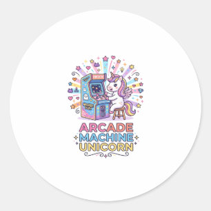 Sticker Rond Machine de jeux vidéo licorne Art POD Licorne Impr