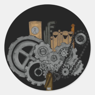 Sticker Rond Machines de Steampunk