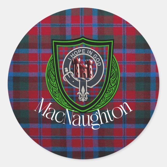 Sticker Rond MacNaughton Scottish Clan Tartan & Crest (Devant)