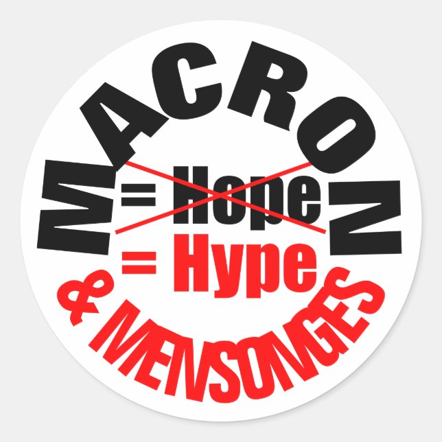 Sticker Rond MACRON Hype et Lie MENSONGES RS (Devant)