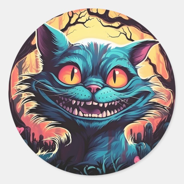Sticker Rond Mad Cheshire Cat Alice au Pays des merveilles (Devant)