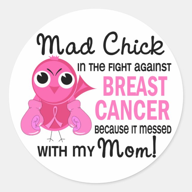 Sticker Rond Mad Chick 2 Maman Cancer du sein (Devant)