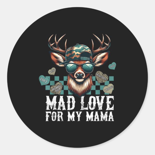 Sticker Rond Mad Retro Love For My Mama Camo Deer Hunting Valen (Devant)