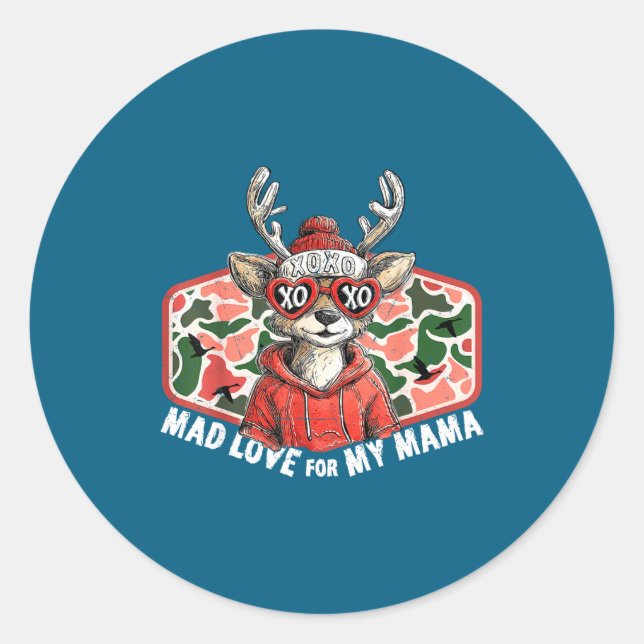 Sticker Rond Mad Retro Love For My Mama Camo Deer Hunting Valen (Devant)
