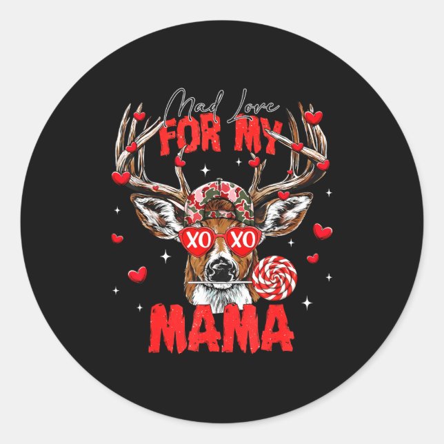 Sticker Rond Mad Retro Love For My Mama Deer Hunting Happy Vale (Devant)