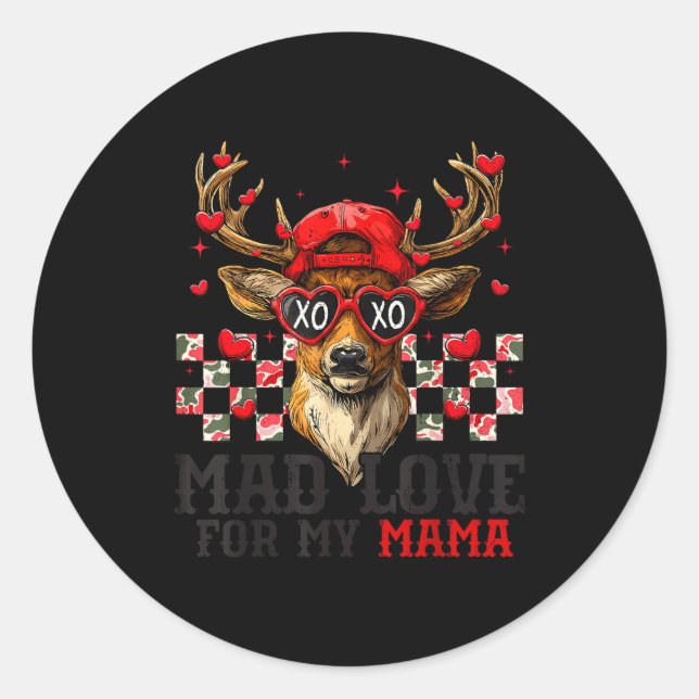 Sticker Rond Mad Retro Love For My Mama Deer Hunting Happy Vale (Devant)