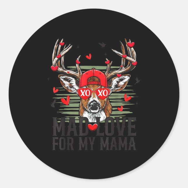 Sticker Rond Mad Retro Love For My Mama Deer Hunting Happy Vale (Devant)
