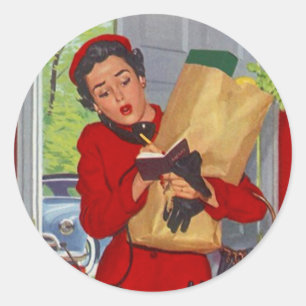 Sticker Rond Madame à la mode et la vie d'autocollant rétro