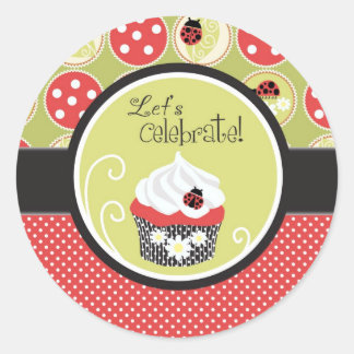 Sticker Rond Madame Bug et anniversaire de petit gâteau