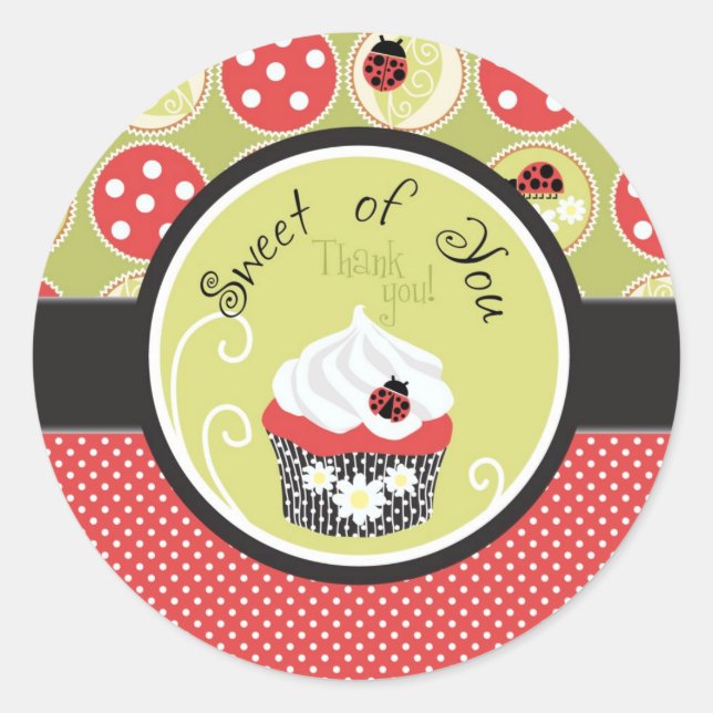 Sticker Rond Madame Bug et Merci de petit gâteau (Devant)