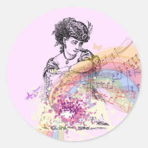 Sticker Rond Madame victorienne PrettyPinkMusicColorSplash