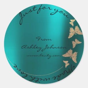 Sticker Rond Made Love For You Name Butterfly Greenly Gold Turq