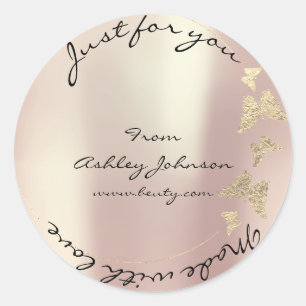Sticker Rond Made Love For You Nom Papillon Rose Gold Pearly