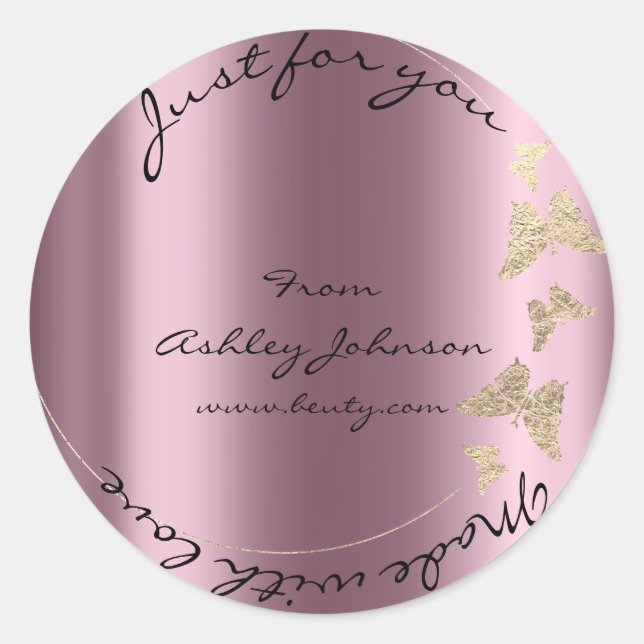 Sticker Rond Made Love For You Nom Papillon Rose Purple Or (Devant)