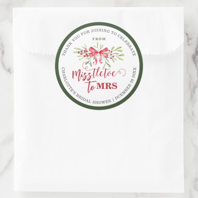 Sticker Rond Mademoiselle à Madame Mistletoe Hivernal Mariage P (Sac)