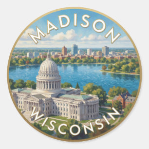 Sticker Rond Madison Wisconsin bord du lac Capitale Scène 🧀