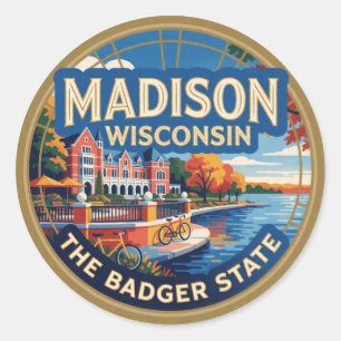 Sticker Rond Madison Wisconsin Capitale Lakeside Voyage