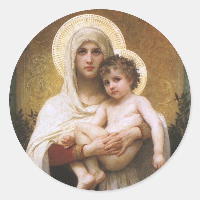 Sticker Rond Madone des Roses par Bouguereau (Devant)