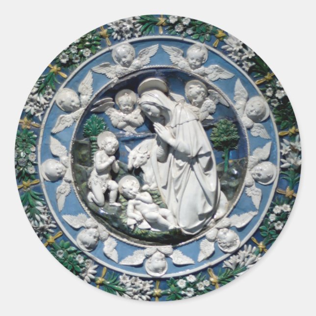 Sticker Rond Madonna Adoring Child par Della Robbia (Devant)