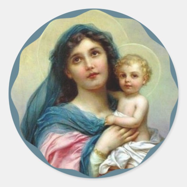 Sticker Rond Madonna bénit Marie avec Bébé Jésus (Devant)