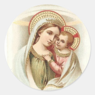 Sticker Rond Madonna bénit Marie avec Bébé Jésus