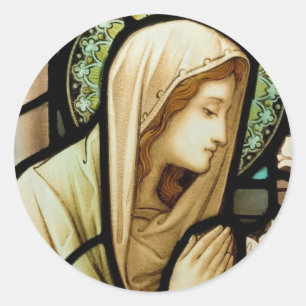 Sticker Rond Madonna dans la prière Vitrail