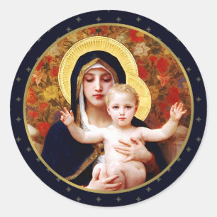 Sticker Rond Madonna de W. Bouguereau. Noël Art 