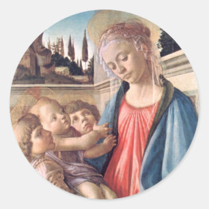 Sticker Rond Madonna & Enfant Deux Anges Botticelli Art