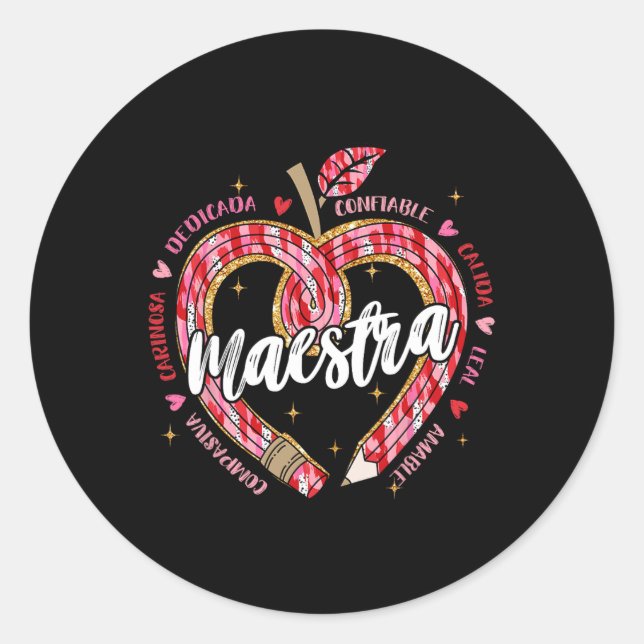Sticker Rond Maestra crayon enseignante d'espagnol bilingue Sai (Devant)
