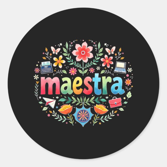 Sticker Rond Maestra espagnol mexicain enseignant Mexique ensei (Devant)