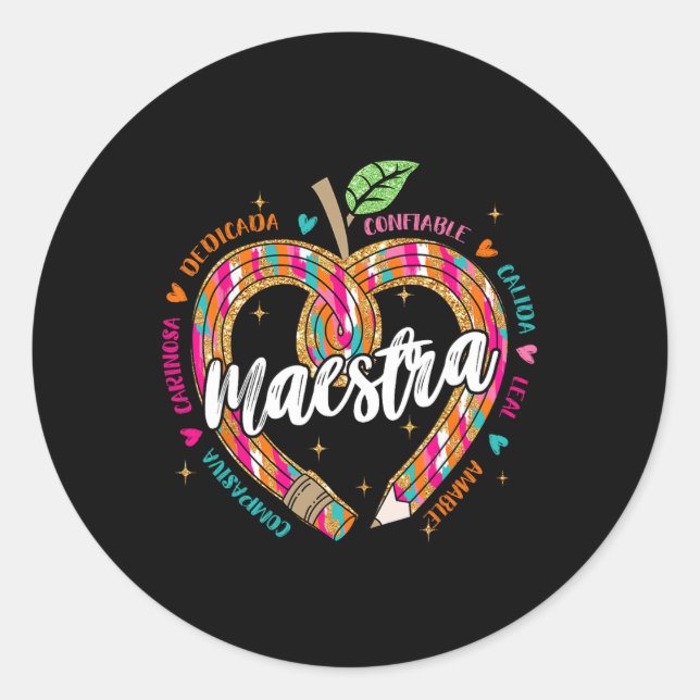 Sticker Rond Maestra Pencil Enseignant espagnol Bilingue 100 Jo (Devant)