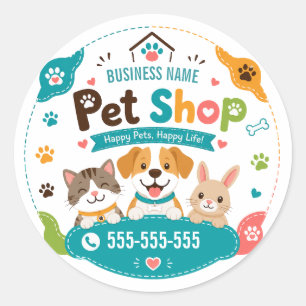 Sticker Rond Magasin d'Animaux de Compagnie Personnalisé Nom de