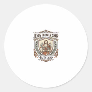 Sticker Rond Magasin de Fleurs Jésus Enseigne de Foi Magasin de