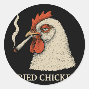 Sticker Rond Magasin de fumage de poulet frit drôle de amateur