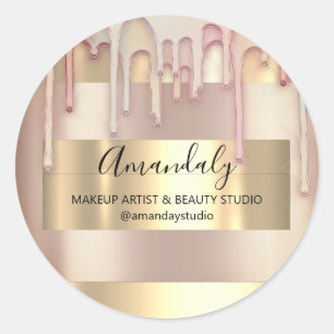 Sticker Rond Magasin de maquillage Rose encadré en poudre d'or