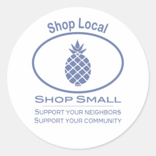 Sticker Rond Magasiner local, Acheter Petite ananas bleu