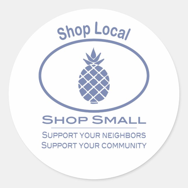 Sticker Rond Magasiner local, Acheter Petite ananas bleu (Devant)