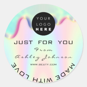 Sticker Rond Magasiner Merci Logo Holographi Fabriqué Avec Love