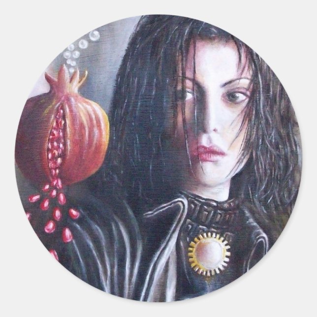 Sticker Rond MAGDALEN ET POMEGRANATE Noir Blanc Rouge (Devant)