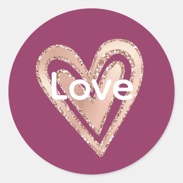 Sticker Rond Magenta Blush Pink Heart Love (Devant)