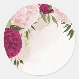 Sticker Rond magenta fleurs roses verdure mariage