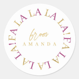 Sticker Rond Magenta Gold Christmas Fa La La ID1009