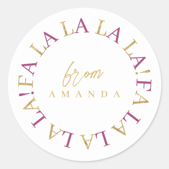 Sticker Rond Magenta Gold Christmas Fa La La ID1009 (Devant)