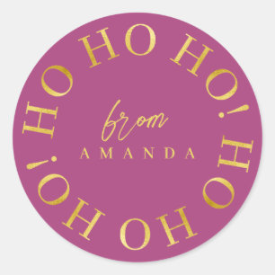 Sticker Rond Magenta Gold Christmas Ho Ho Ho ID1009