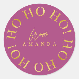 Sticker Rond Magenta Gold Christmas Ho Ho Ho ID1009