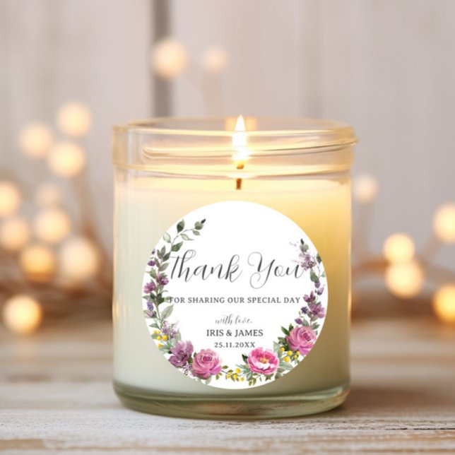 Sticker Rond Magenta Purple Jaune Floral Boho Mariage Faveur (Créateur téléchargé)