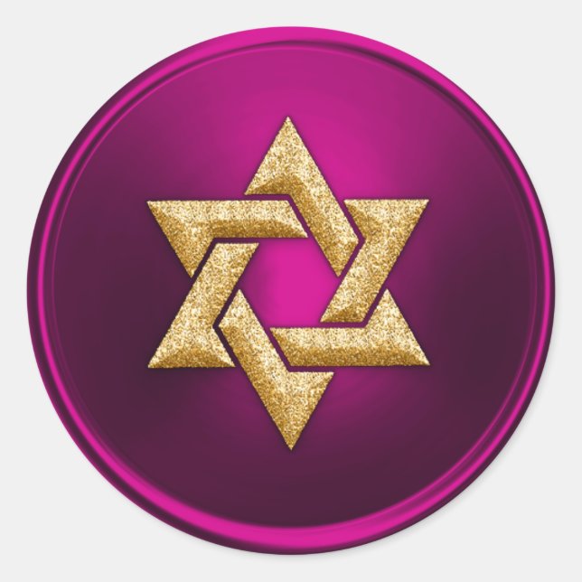 Sticker Rond Magenta Rose Gold Star de David Enveloppe Sceau (Devant)