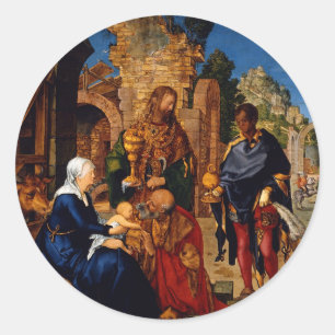 Sticker Rond Magi Adoration Baby Jesus